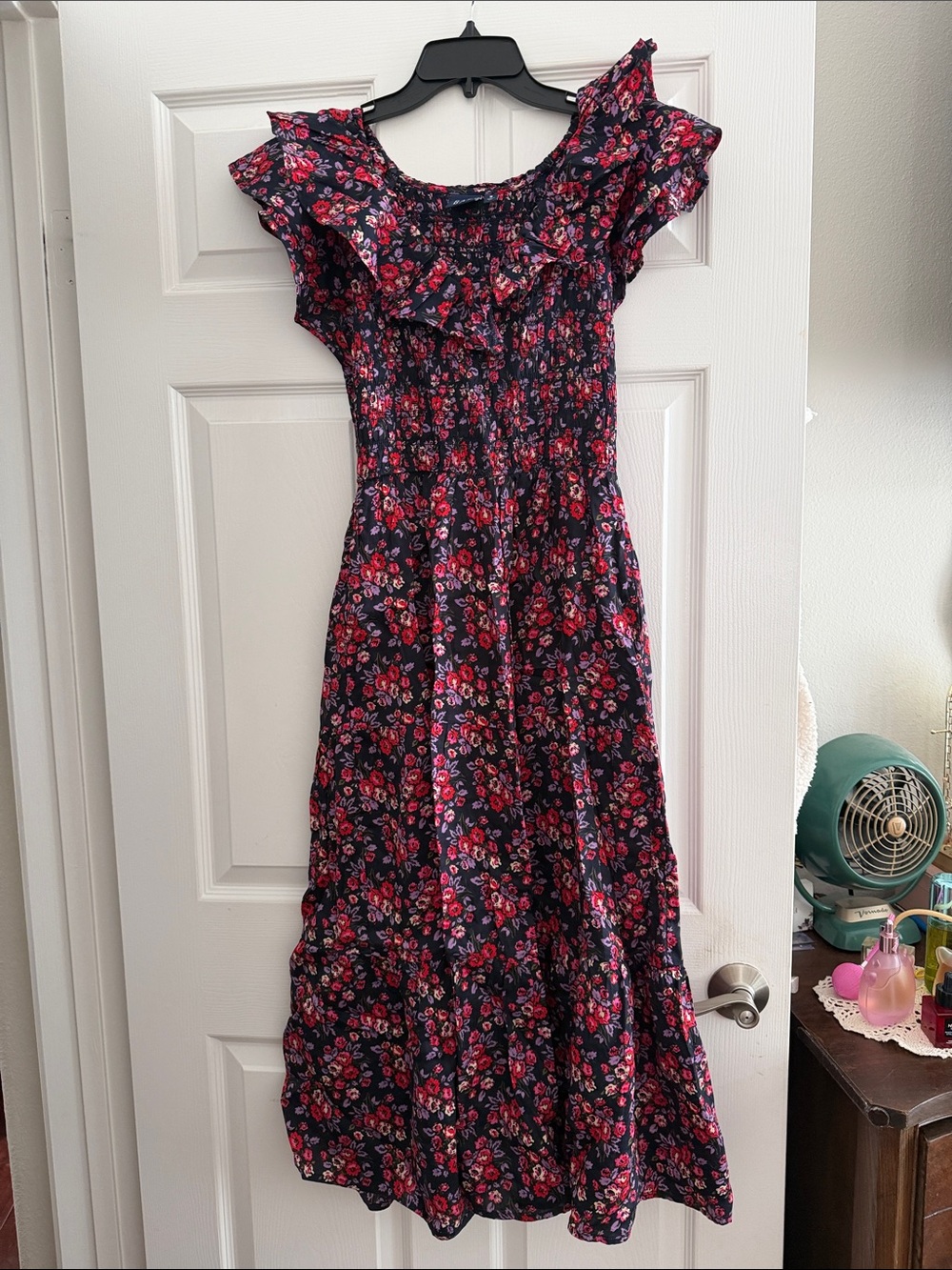 GAP Navy tiered Dress with Pink and purple Floral Print